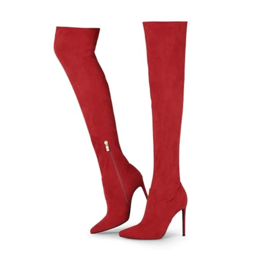 Stivali Elisabet g sopra il ginocchio da donna, sexy, con tacco a spillo da 4,3 cm, in camoscio elasticizzato, a punta lunga