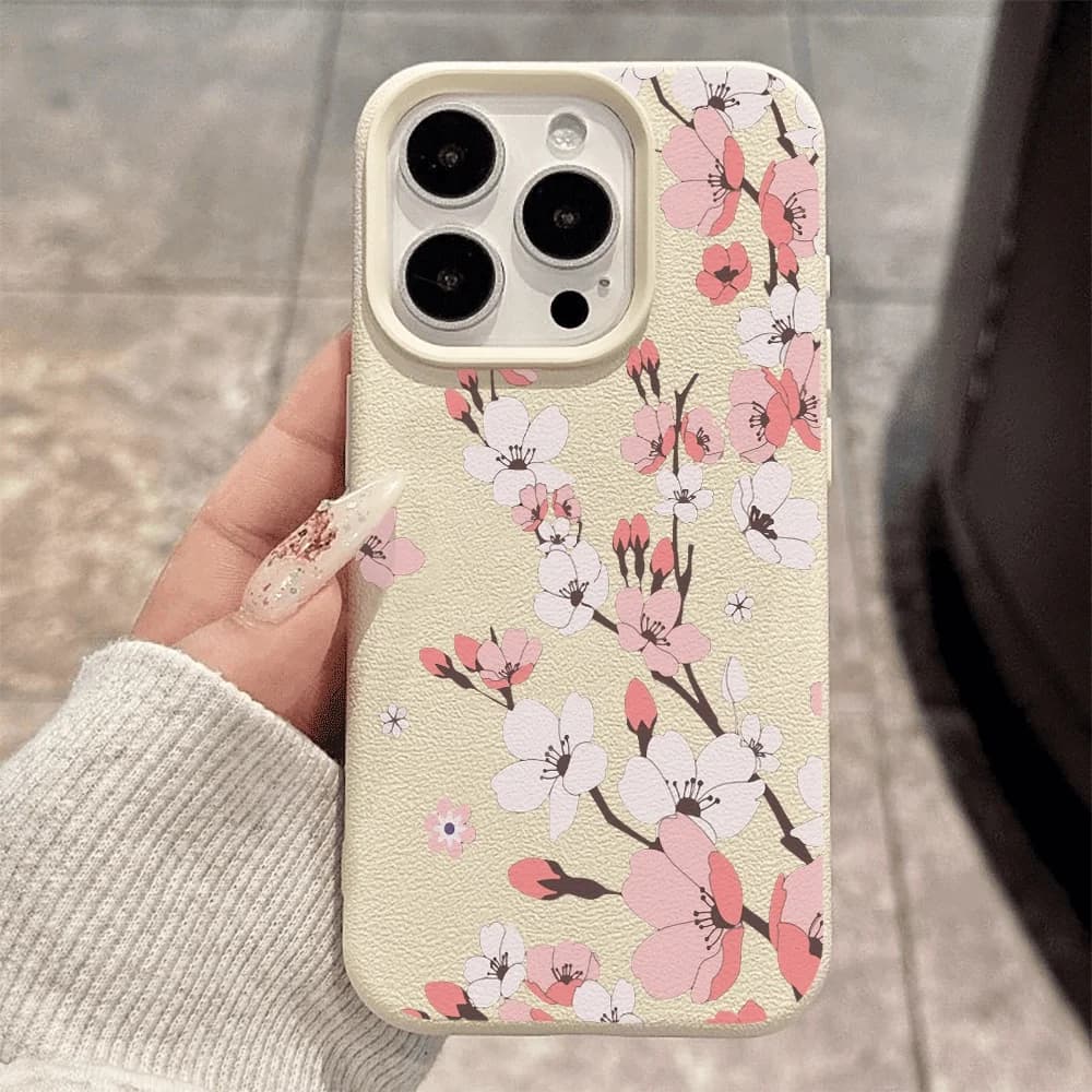 Korean Weeping Cherry Phone Case For iPhone 17 16 15 14 13 12 Pro Max 17 16 15 14 Pro 16 15 14 Plus 17Air Silicone Matte Cover