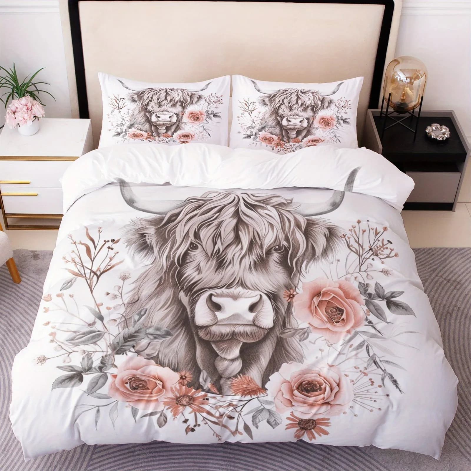 Set copripiumino per bovini delle Highland Set biancheria da letto con stampa 3D Twin Queen Set copripiumino matrimoniale Federa senza lenzuolo Decorazioni per festival