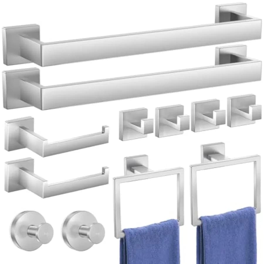 Set di Accessori per Bagno 12 Pezzi, Set Portasciugamani da Parete in Acciaio Inox SUS304