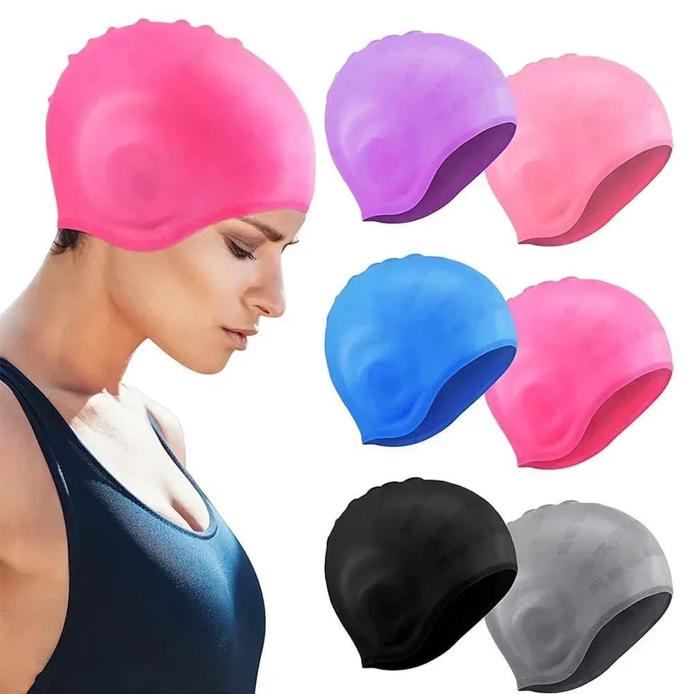 Professional Durable Silicone Swimming Cap with Ear Pockets for Adults and Teens Protects Long Hair and Provides High Elasticity