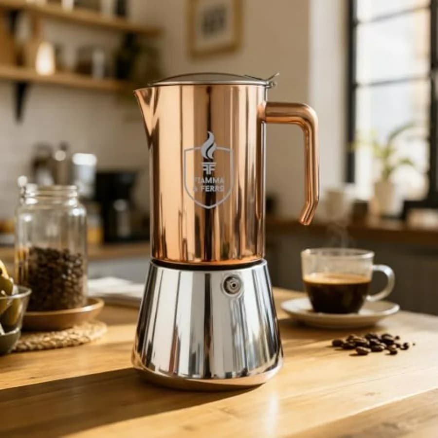 Caffettiera Moka Italiana da 12 Tazze in Acciaio Inox, Compatibile con Induzione, per Piano Cottura, Senza Alluminio, Grado Premium 304
