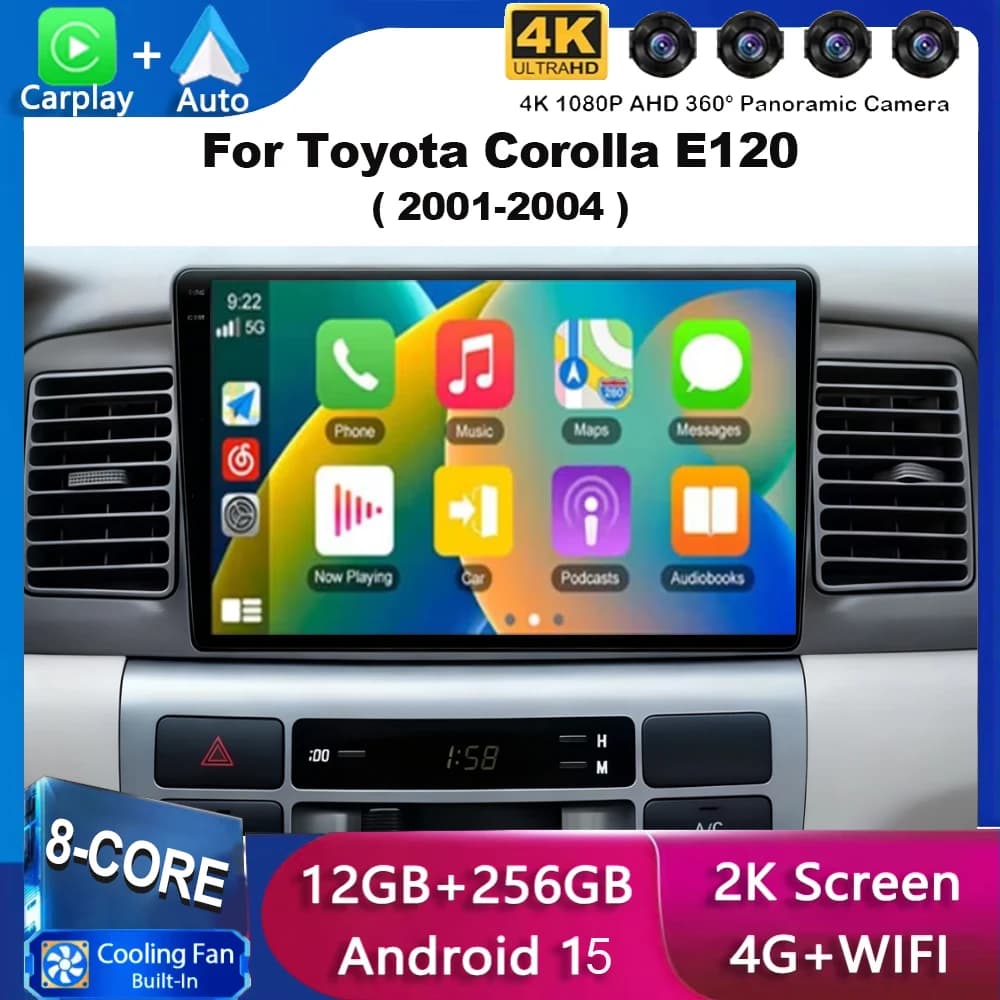 Per Toyota Corolla E120 2001 2002 2003 2004 Android 15 Autoradio Multimediale Stereo Lettore Video Navigazione WIFI 4G Carplay Auto