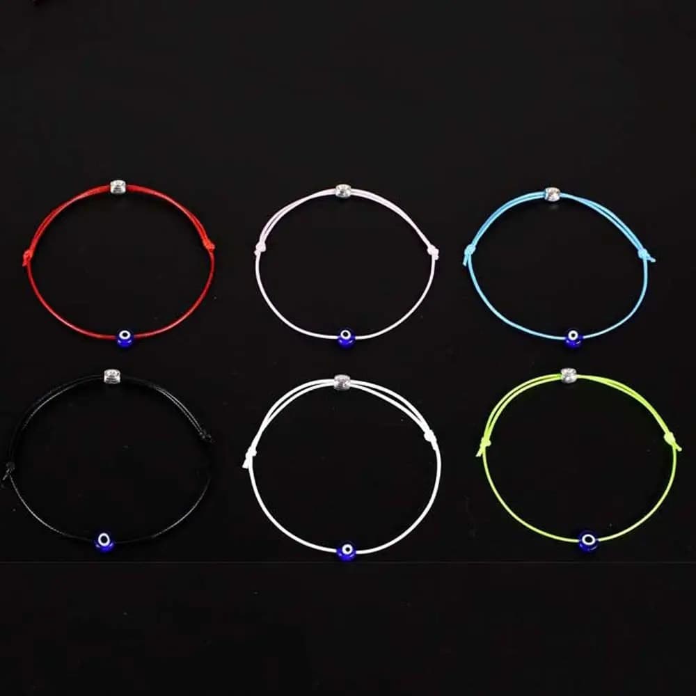 Braccialetti con cordino intrecciato, amuleto fatto a mano con filo sottile blu e occhio di Allah, lunghezza regolabile, regalo per donne e uomini.