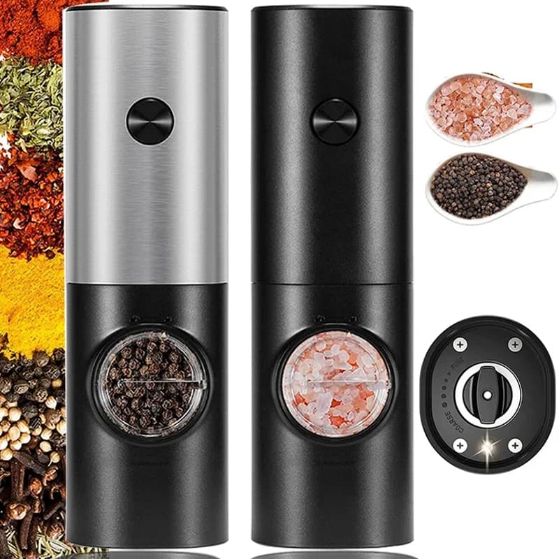 Macina sale e pepe elettrico automatico con mulini a luce LED Set mulino per spezie Batteria regolabile Macina spezie Utensili da cucina