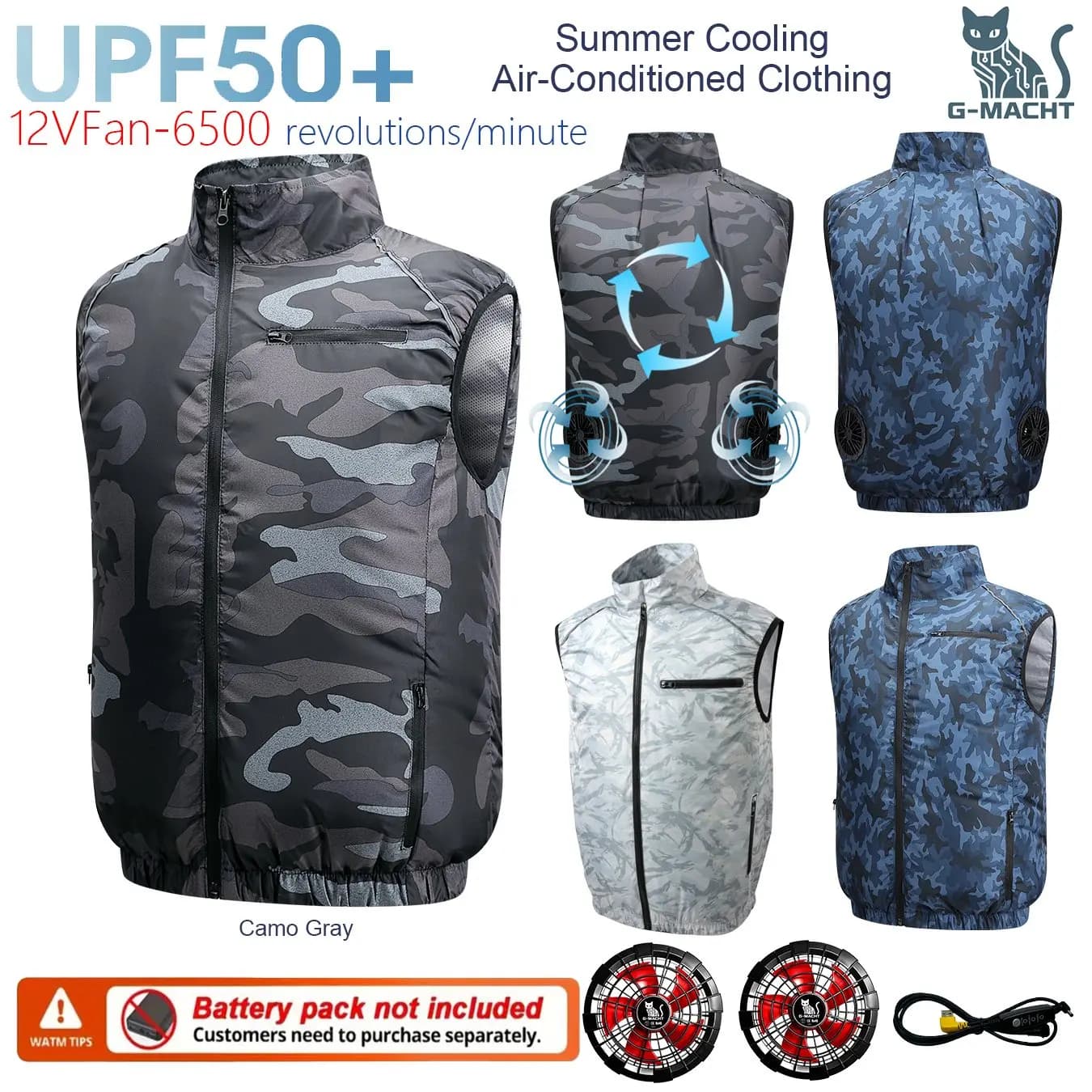 Gilet Ventilato da Uomo, Giacca con Ventilatore USB, Abbigliamento Refrigerante, Protezione dal Calore per Esterni, Pesca, Lavoro, Manica Corta