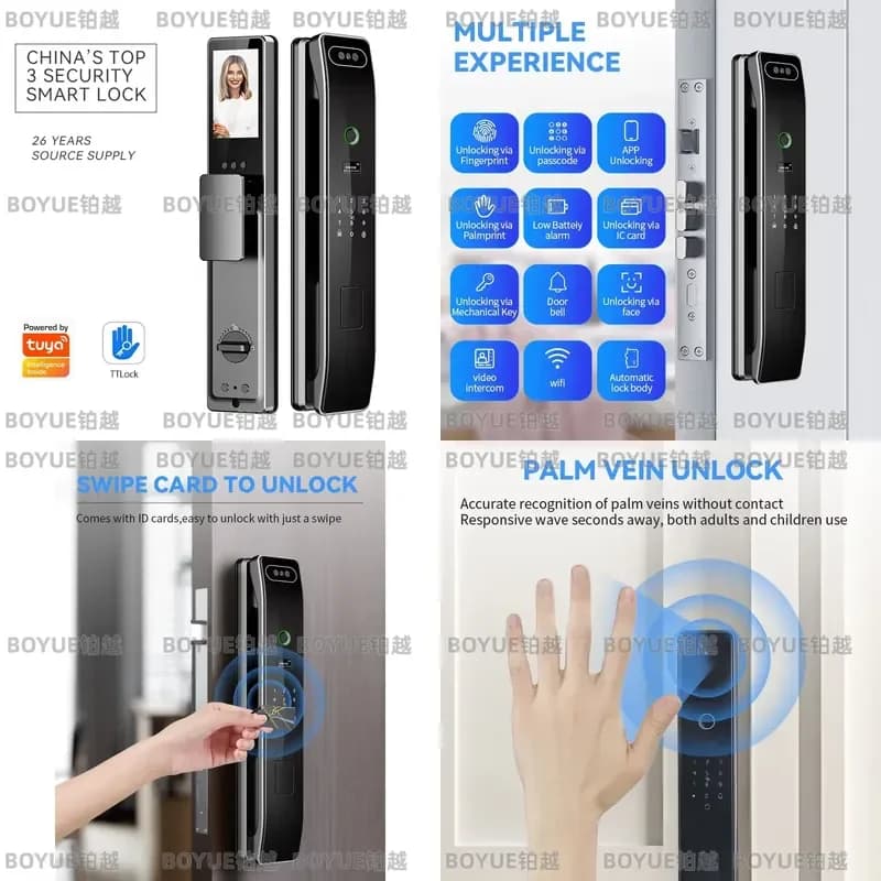 for Tuya Ttlock Smart Door Lock with 3D Facial Recognition Fingerprint Camera Wifi Electronic Digital Security Lock