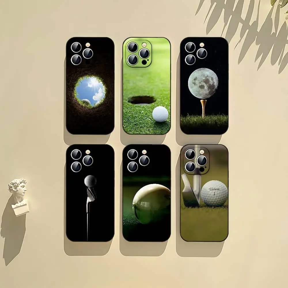 Custodia per telefono nera con design a pallina da golf, compatibile con iPhone 17, 16, 15, 11, 13, 14 Pro Max, Plus, X, Xr, Xs Max, 13 Mini