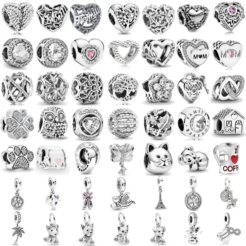 Forma di cuore in argento 925, scarpe da ballo con perline per la casa, cane, ciondolo gatto adatto per gioielli squisiti fai da te con bracciale originale europeo