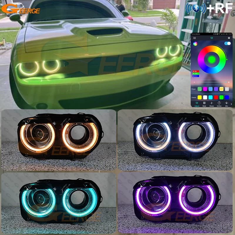 Per Dodge Challenger 2015 2016 - 2020 2021 2022 2023 App Bluetooth Ultra Luminoso Multi Colore RGB LED Angel Eyes Kit Halo Anelli