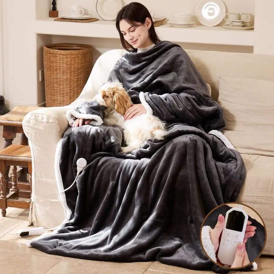 Coperta Riscaldante con Tasca per i Piedi, Coperta Elettrica con Maniche, Coperta Riscaldante Portatile per Uomo e Donna, Coperta Riscaldante Snuggie con