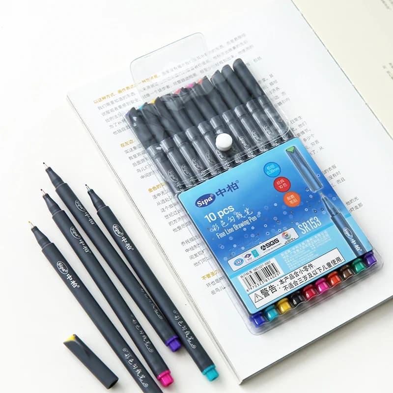 Set di 10 Penne per Disegno a Linea Sottile 0.38mm, Pennarelli Fineliner per Diari, Quaderni, Cartoni Animati, Pittura, Ufficio, Planner F954