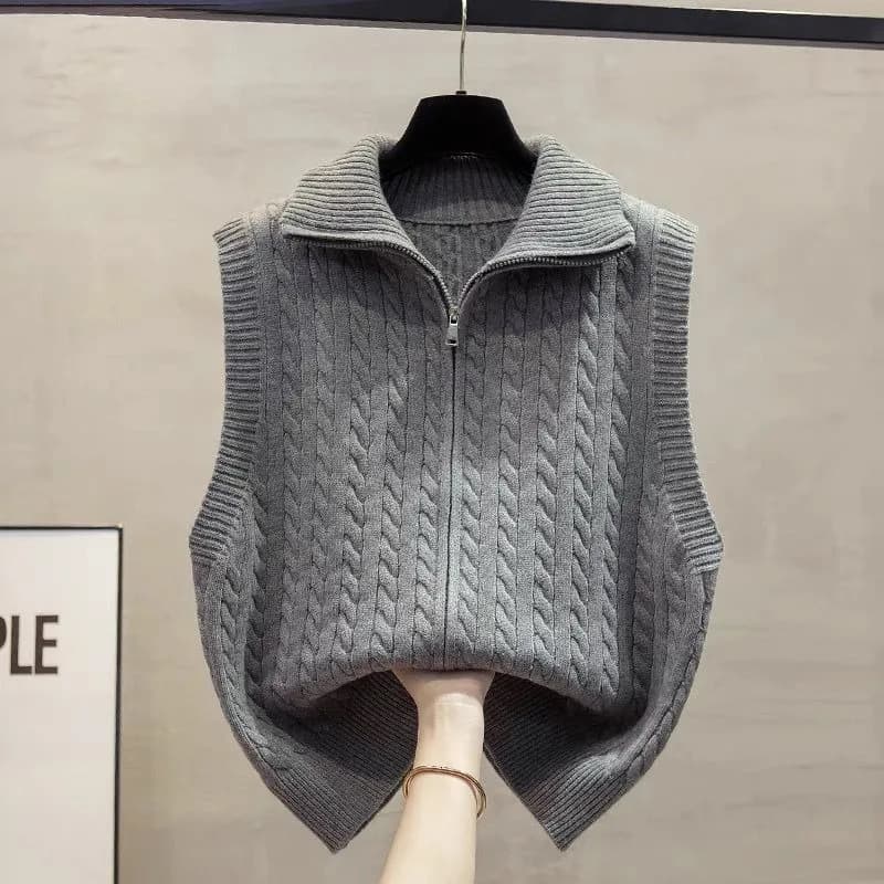 Zipper Vest Women's 2025 New Twist Sweater Knitted Women's Vest Spring Autumn Fashion