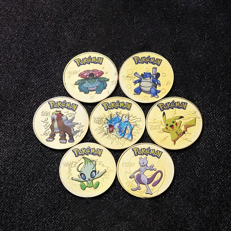 Monete Pokemon in oro Monete Mewtwo in metallo Moneta commemorativa Anime Charizard Pikachu Carte Pokemon dorate Moneta rotonda in metallo Giocattoli