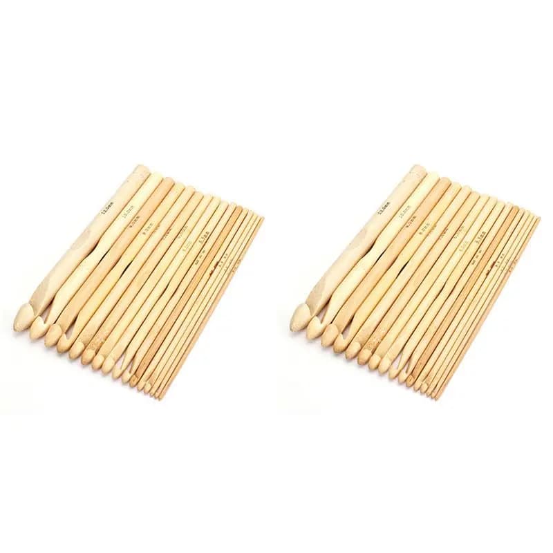 Nuovo Set di 32 Ferri da Uncinetto in Legno per Lavoro a Maglia e Lana, da 2.0 mm a 12.0 mm