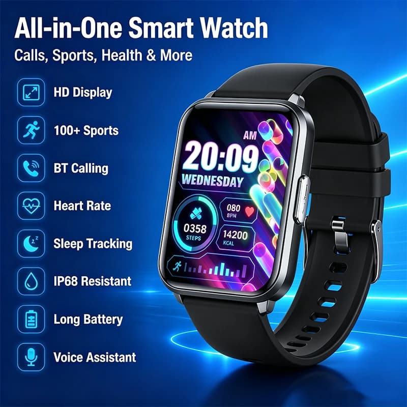 2026 New Sports Smart Watch 1.85 "3D Dynamic Dial With Heart Rate Sleep Bluetooth Call 100+Sports Mode Pedometer IP68 Smartwatch