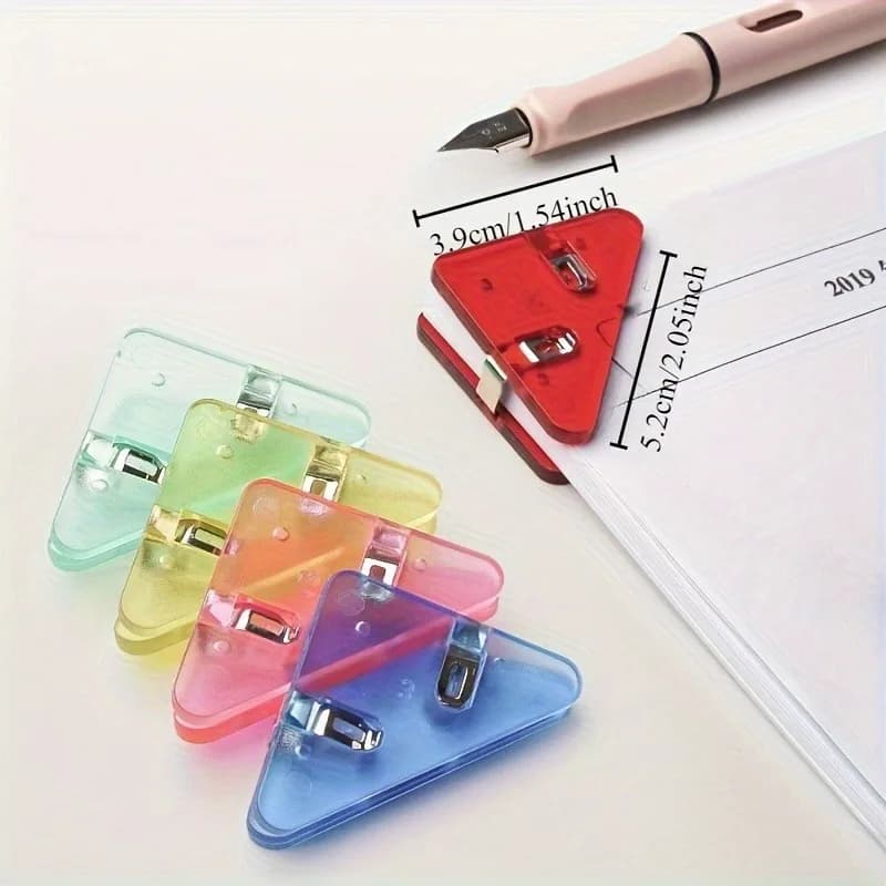 Clip triangolare trasparente da 10 pezzi, ad angolo retto, cartella in plastica antirotolamento, adatta per l'organizzazione di ufficio, scuola e casa