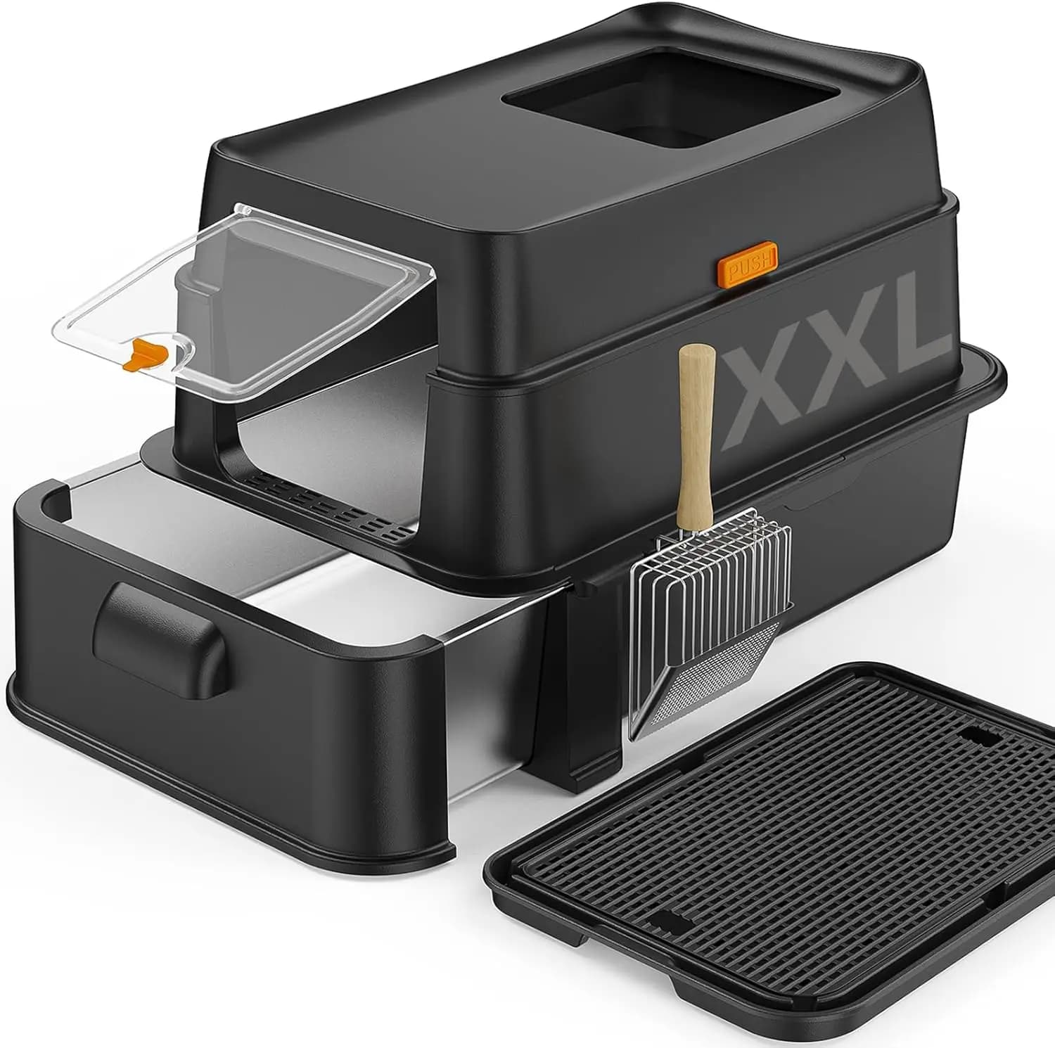 Lettiera per Gatti Extra Large in Acciaio Inossidabile con Cassetto, Design Chiuso, Anti-Odore, Facile da Pulire