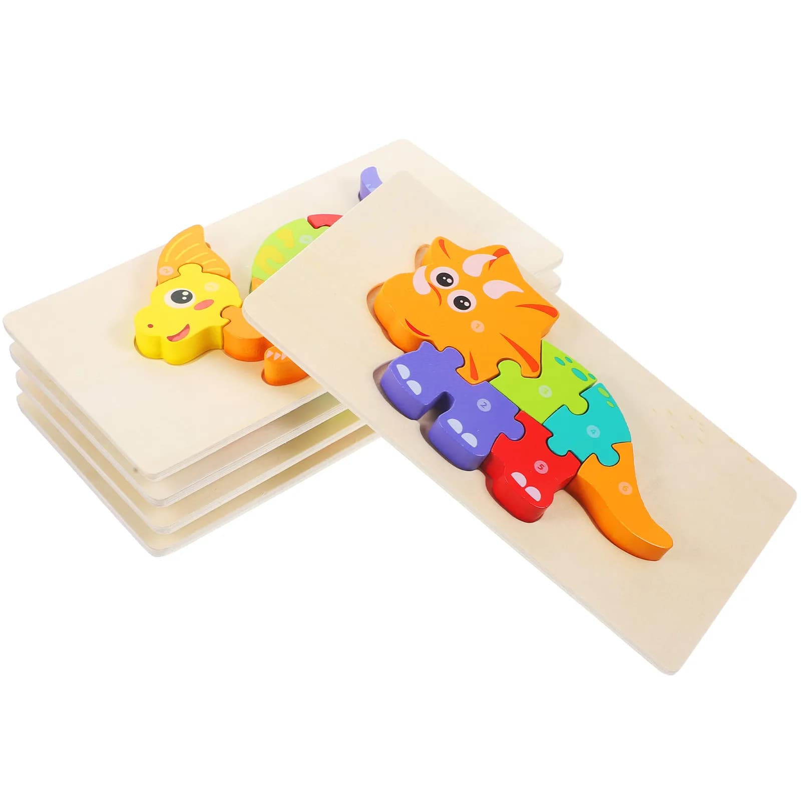 5 Set di Puzzle 3D in Legno, Blocchi Cartoon Fai-da-Te, Gioco Educativo di Abbinamento per Bambini e Neonati, Coordinazione Occhio-Mano