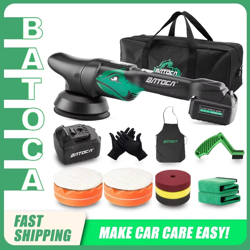 Lucidatrice per auto senza fili BATOCA S2 4.0Ah da 5 pollici, lucidatrice orbitale wireless da 8 mm a doppia azione con batteria per auto