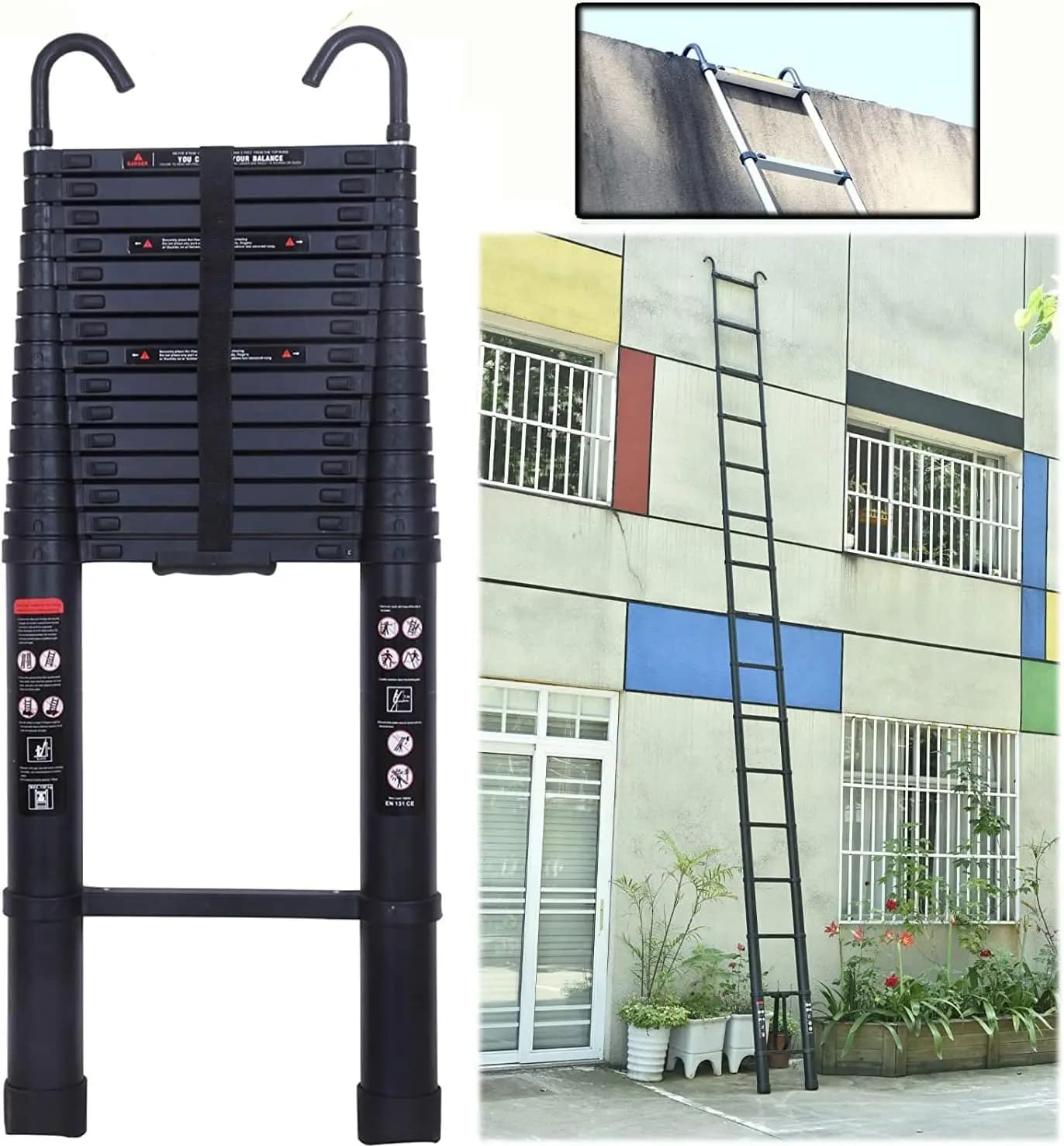 DayPlus Scaletta telescopica da 3,2-6,2 M con kit gancio per tetto Portatile in alluminio multiuso pieghevole portatile resistente allungabile