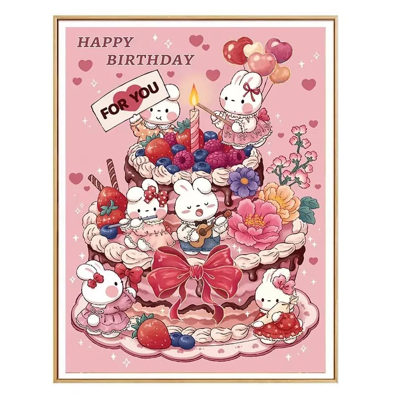With Threads Drawing Needles Printed DIY Cross Stitch Kit 9CT 11CT Set For Embroidery Kit Needlework Happy Birthday Rabbits