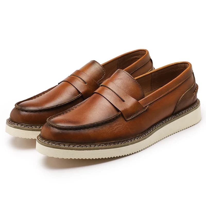 Mocassini da uomo Traspirante Strato superiore Pelle bovina Scarpe da lavoro in pelle Punta tonda Scarpe casual con suola spessa
