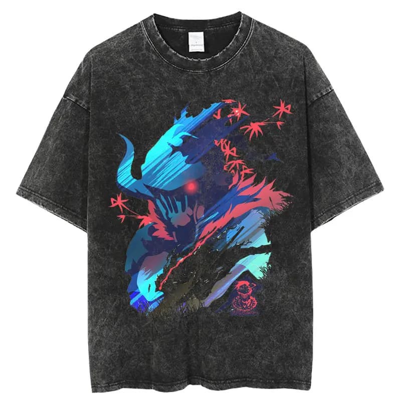 Demon Slayer 2026 T-shirt estiva vintage in cotone lavato oversize streetwear Inosuke Hashibira Beast Breathing Abstract