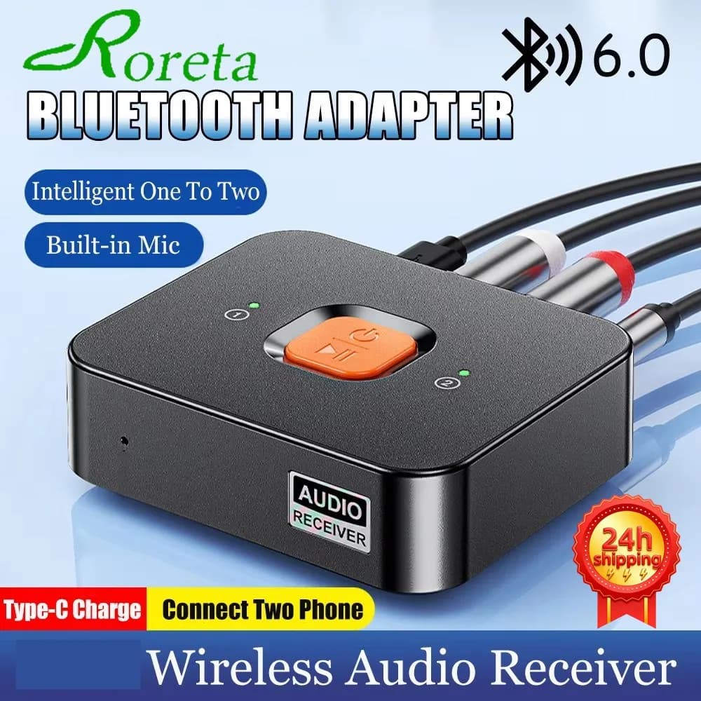 Ricevitore Bluetooth 6.0 Jack AUX da 3,5 mm Adattatore wireless RCA Microfono incorporato Adattatore wireless per musica stereo per altoparlante/amplificatore domestico