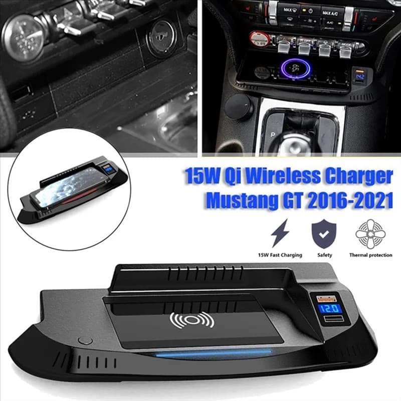 15W QI Wireless Charging Panel for Car, Quick Wireless Charger Component for Cellphones, Compatible with Ford Mustang GT 2015- 2021