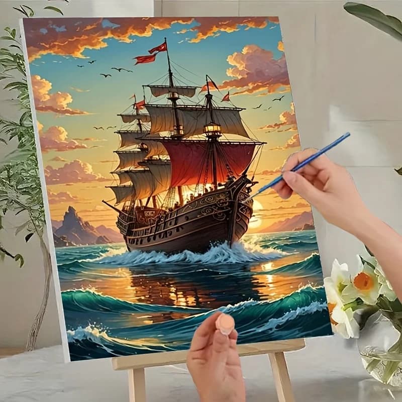 DIY Oil Painting By Numbers Kit Sailboat on the Sea Acrylic Paint By Numbers Diy Numbers Painting Art On Canvas By Numbers