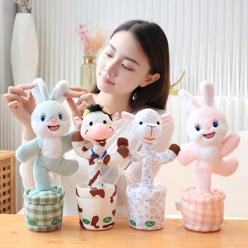 Coniglio di peluche interattivo che canta e balla, animale elettronico parlante e che si muove, regalo di compleanno per neonati e bambini piccoli