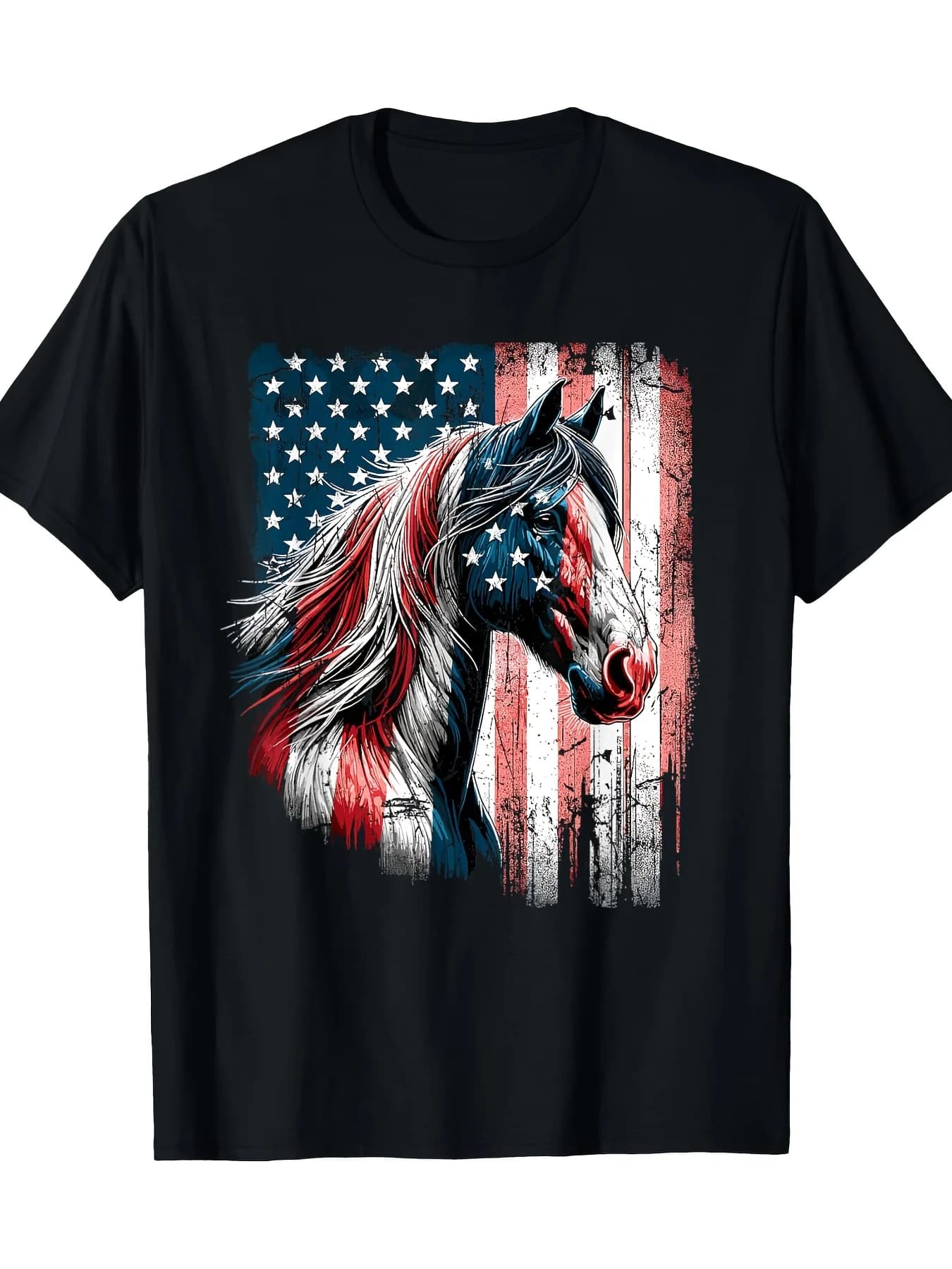 Nuovo Cavallo Patriottico Usa Bandiera Cavallo Vintage 220g T-Shirt 100% Cotone T-Shirt Unisex Streetwear Magliette e camicette 2026 Pullover Grafici