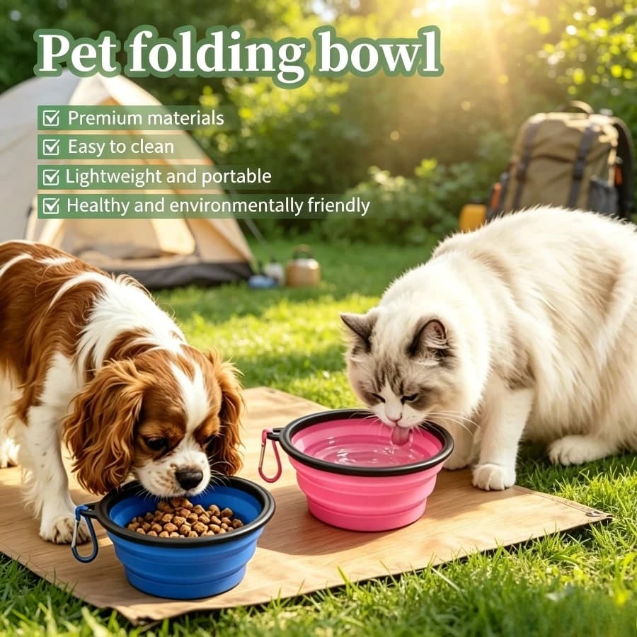 Collapsible TPE Pet Bowl Hangable Portable Dog & Cat Food Water Bowl 350ml 1000ml for Travel Camping Hiking Outdoor