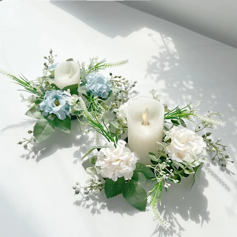 Ghirlanda di candele di ortensia artificiale - Centrotavola da tavolo elegante in stile europeo per decorazioni per matrimoni e feste