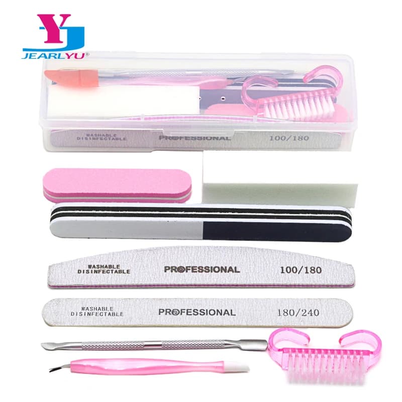 1 Set Manicure lucidatura tuta per unghie lima per unghie blocco tampone striscia abrasiva spingi cuticole acciaio spingendo via la pelle morta spazzola pulita