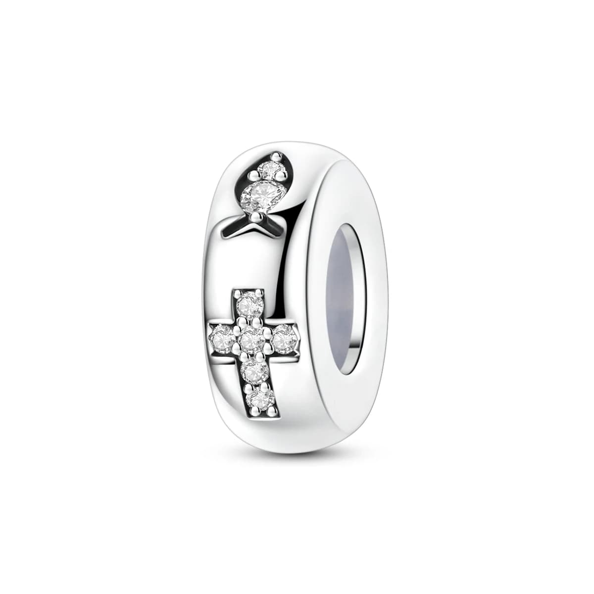 Ciondoli a Croce Ichthys in Argento Sterling 925 con Zirconi Trasparenti e Perline in Silicone per Bracciali e Collane, Gioielli Religiosi Pasquali da Donna