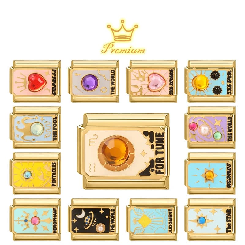 Bracciale con ciondoli italiani fai da te in acciaio inossidabile con carte dei Tarocchi originali Y2K e zirconi, gioielli da donna, regali fai da te, dropshipping