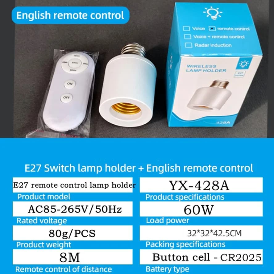 Interruttore Timer Intelligente E27 con Telecomando Wireless e Controlli Multipli, Portalampada 85-265V, per Illuminazione Multipla in Stanza e Camera da Letto