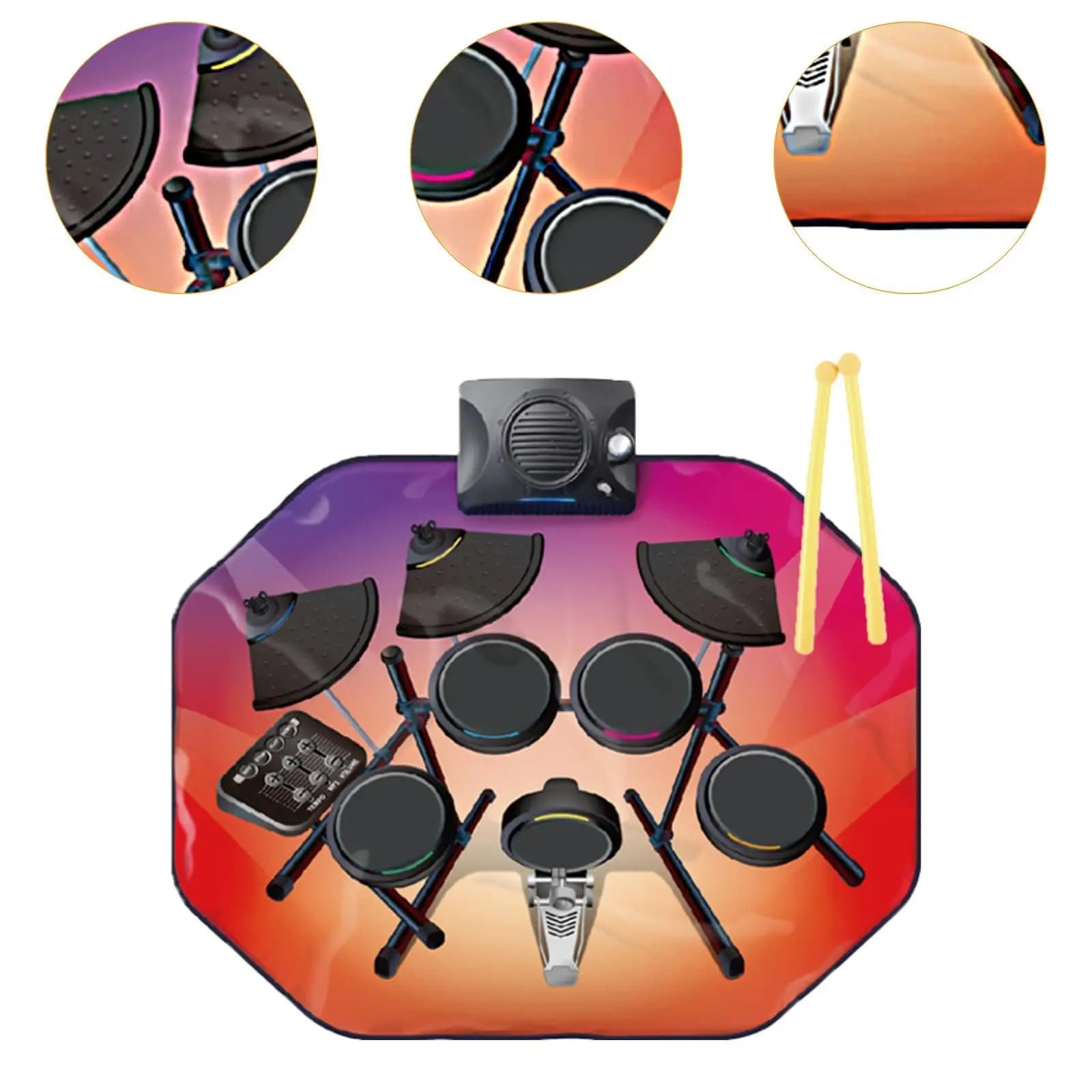 Professional Roll Up Drum Kit Glowing Drum Practice Pad Electronic Percussion Instrument for Music Education Children