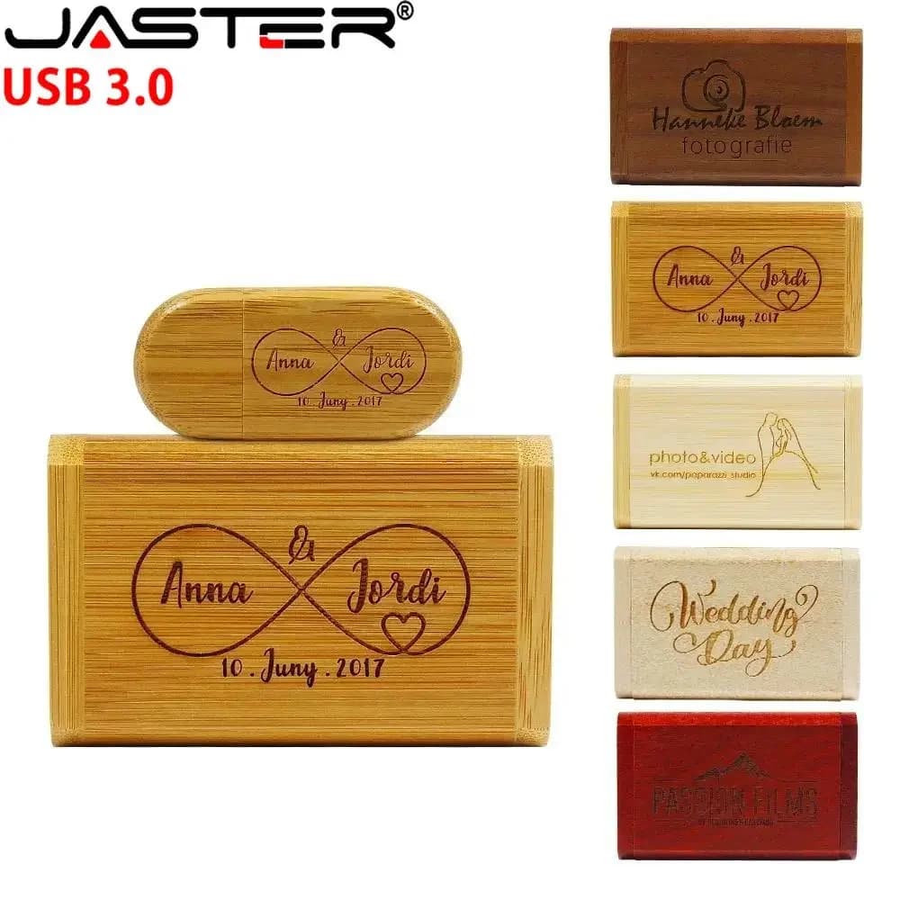 JASTER USB 3.0 Chiavetta USB in Legno con Logo Personalizzabile Gratuito, Pendrive in Bambù, Regalo di Nozze, Memory Stick 128GB 32GB 64GB