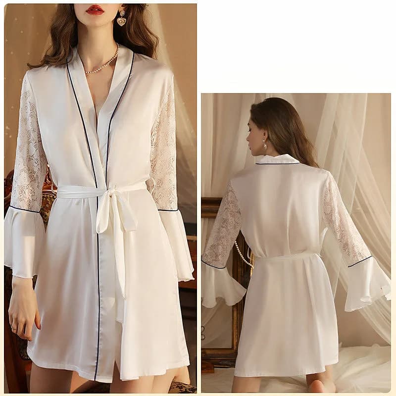 Accappatoio Donna Abiti da sposa Nuovo volant Manica lunga Abito femminile Raso di seta Primavera Estate Indumenti da notte Casa Abbigliamento da donna