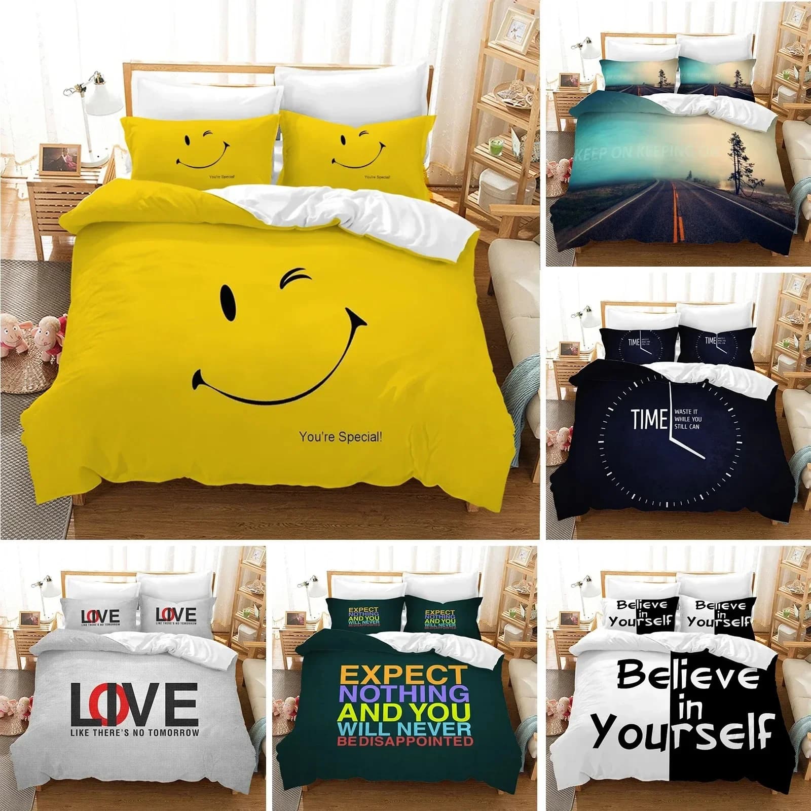 Copripiumino con motivo 'Believe In Yourself You Are Special Time Love Keep On Letters', Set Biancheria da Letto, Copripiumino, Set Regalo