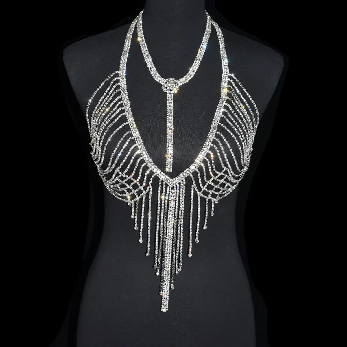 Sexy Luxurious Tassel Underwear Shiny Body Chain For Women Rhinestone Crystal Bra Birthday Party Clothing Accessories festival