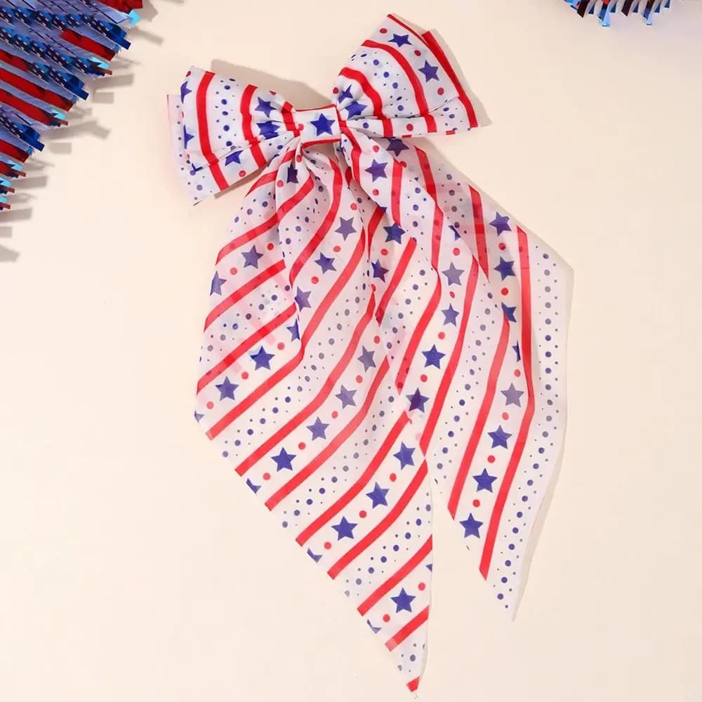 Fermaglio per capelli a rete con fiocco alla moda, decorazione per costume, accessorio per capelli patriottico per il Giorno dell'Indipendenza USA, fiocco a stella di grandi dimensioni, fermaglio a molla per celebrazioni