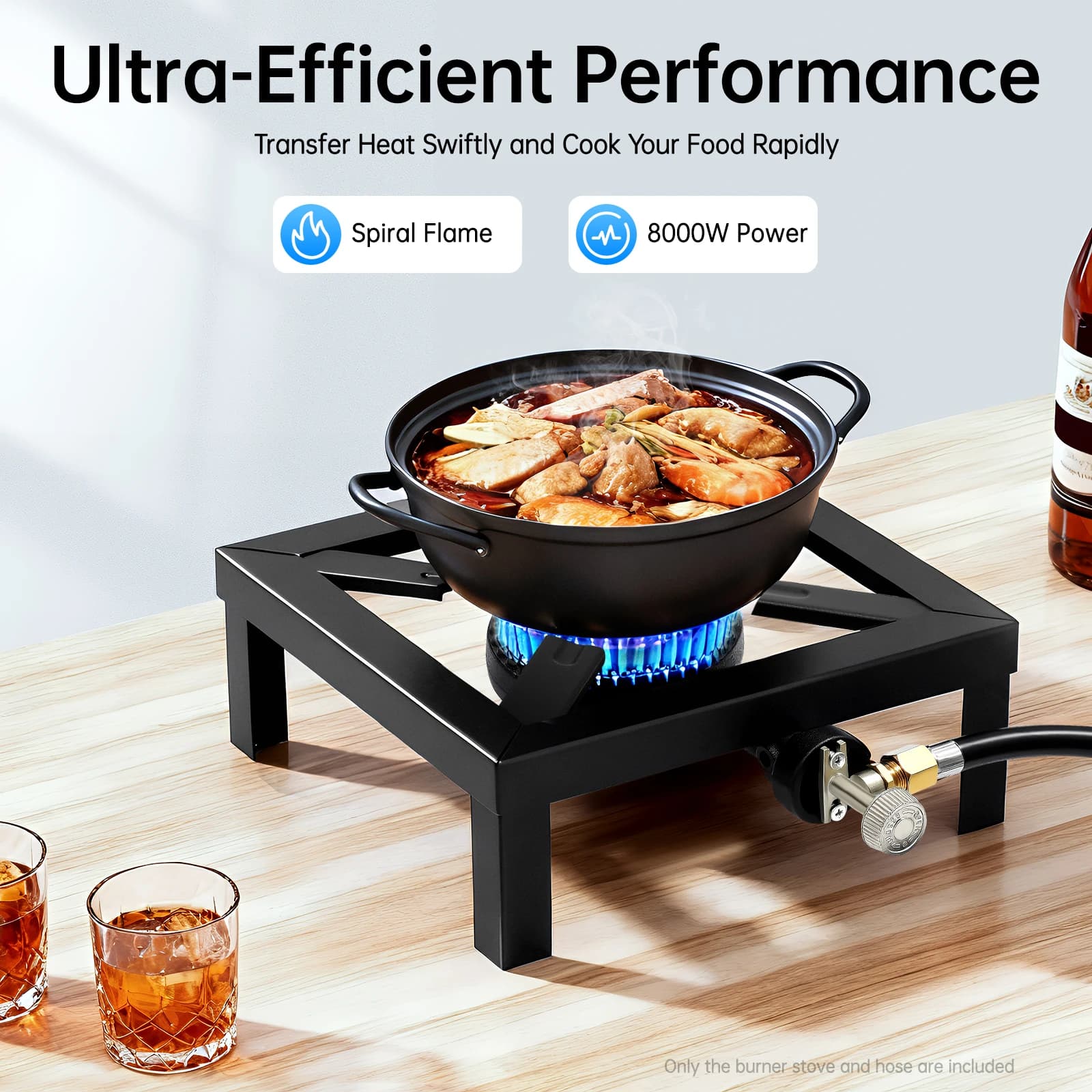 Fornello a Gas Portatile da Esterno, Bruciatore a Propano 8000W ad Alta Potenza, Fornello da Campeggio Monofuoco per Cucinare, Picnic, Barbecue, Escursionismo, Camper