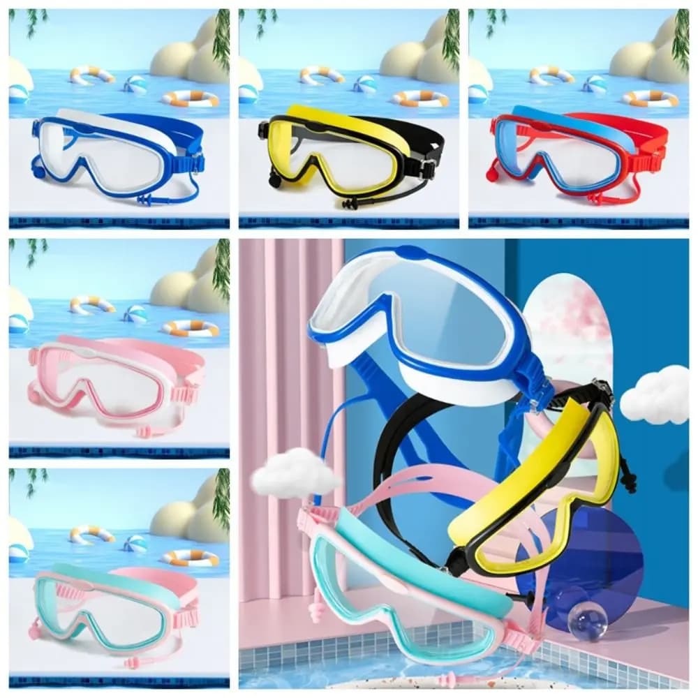 Swimming Gear Big Frame Swimming Goggles Anti Fog with Earplugs Swim Glasses Wide View Transparent Diving Eyewear /Adult