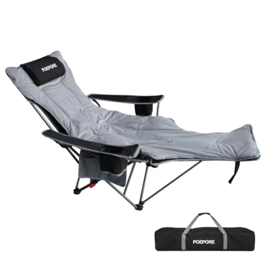 Sedia da Campeggio Reclinabile con Poggiapiedi Rimovibile, Sedia Lounge con Poggiatesta, Cuscino in Cotone, Sedia Pieghevole Portatile e Regolabile