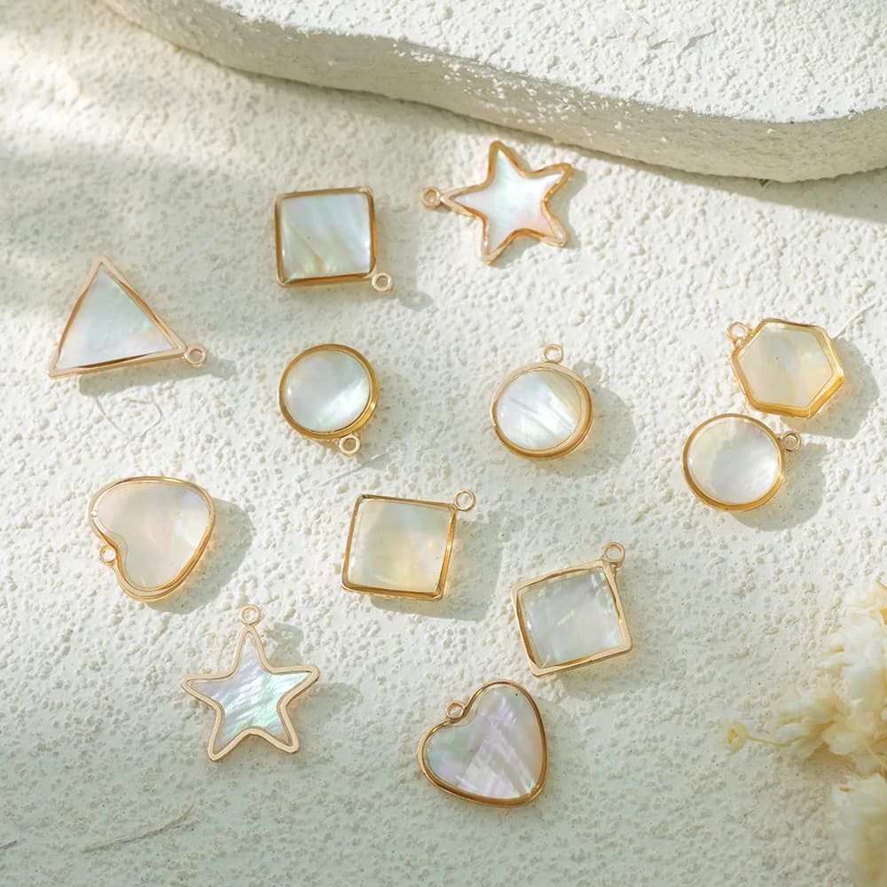 2pcs Pearl Charm Summer Beach Ocean Pendants with Gold Edge Wrapped for Bracelet Necklace Jewelry Making Supplies Crafts DIY