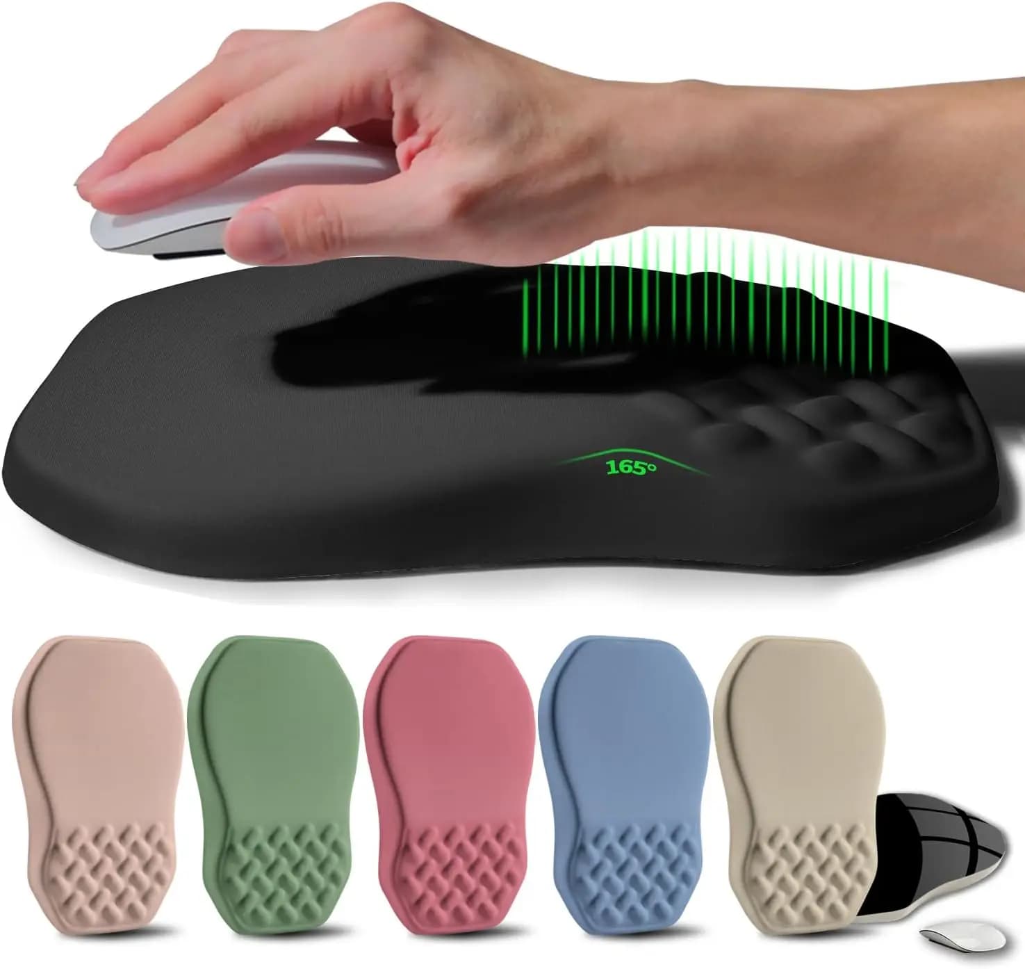 Tappetino per mouse ergonomico rialzato con supporto per il polso in memory foam per alleviare il dolore, nero 11,8x7,9 pollici